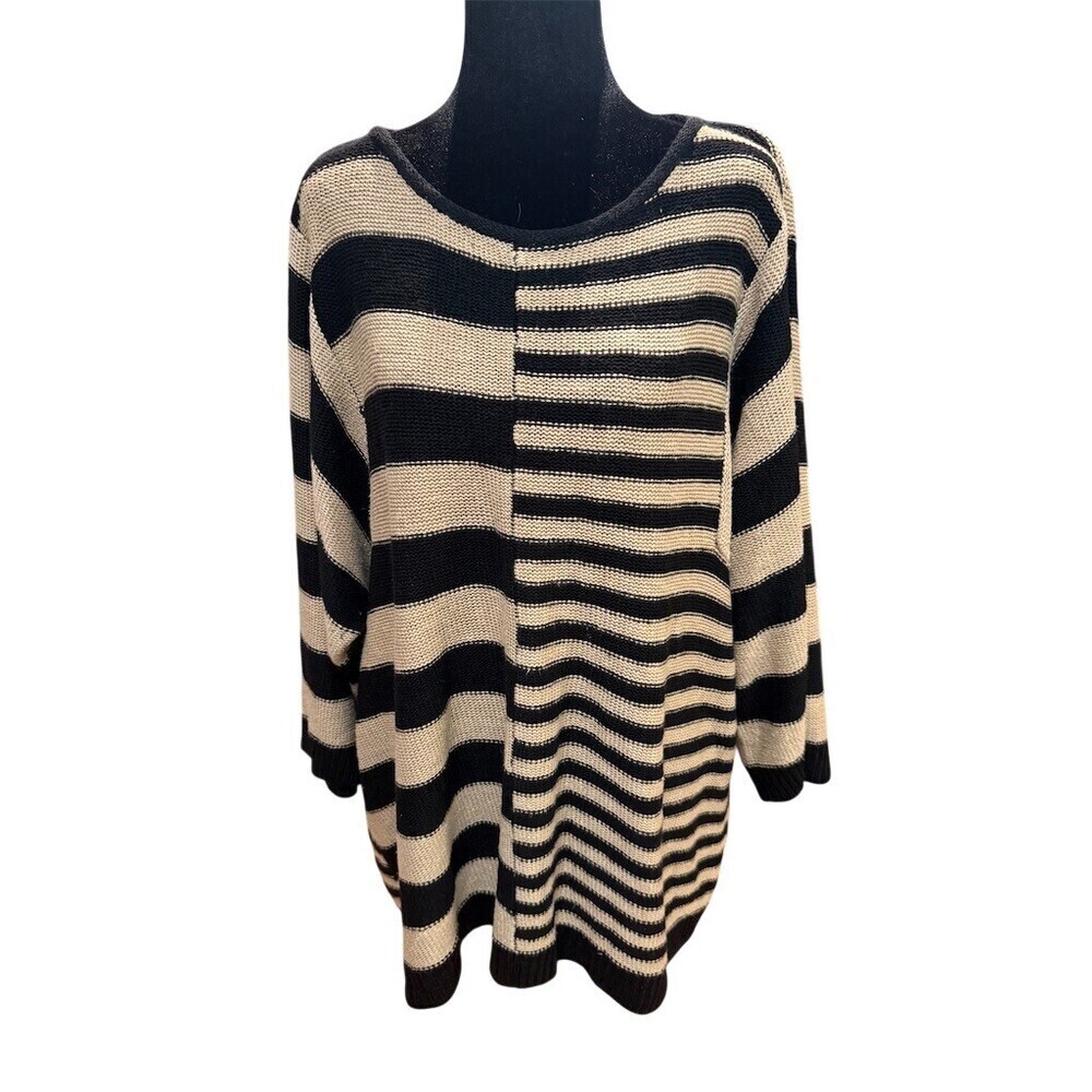Jones New York Sport Black Beige Striped Knit Sweater Womens 2XL